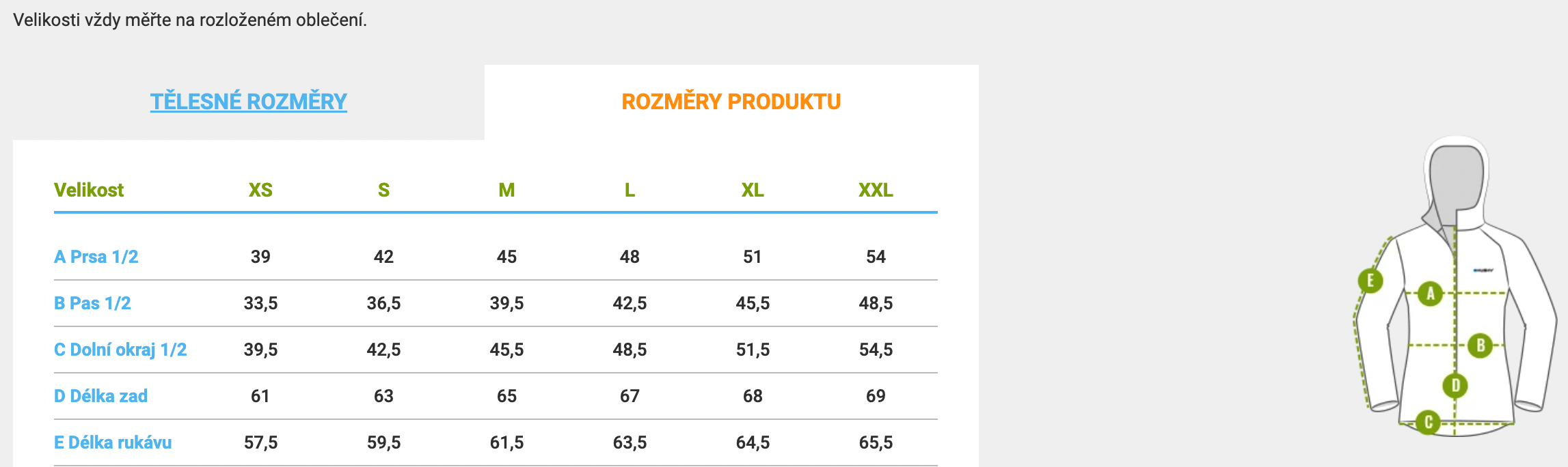 velikostni tabulka damske mikiny Husky Astel